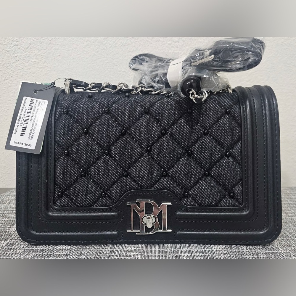 Badgley Mischka Denim Quilted Crossbody W/matching Pearls- NWT